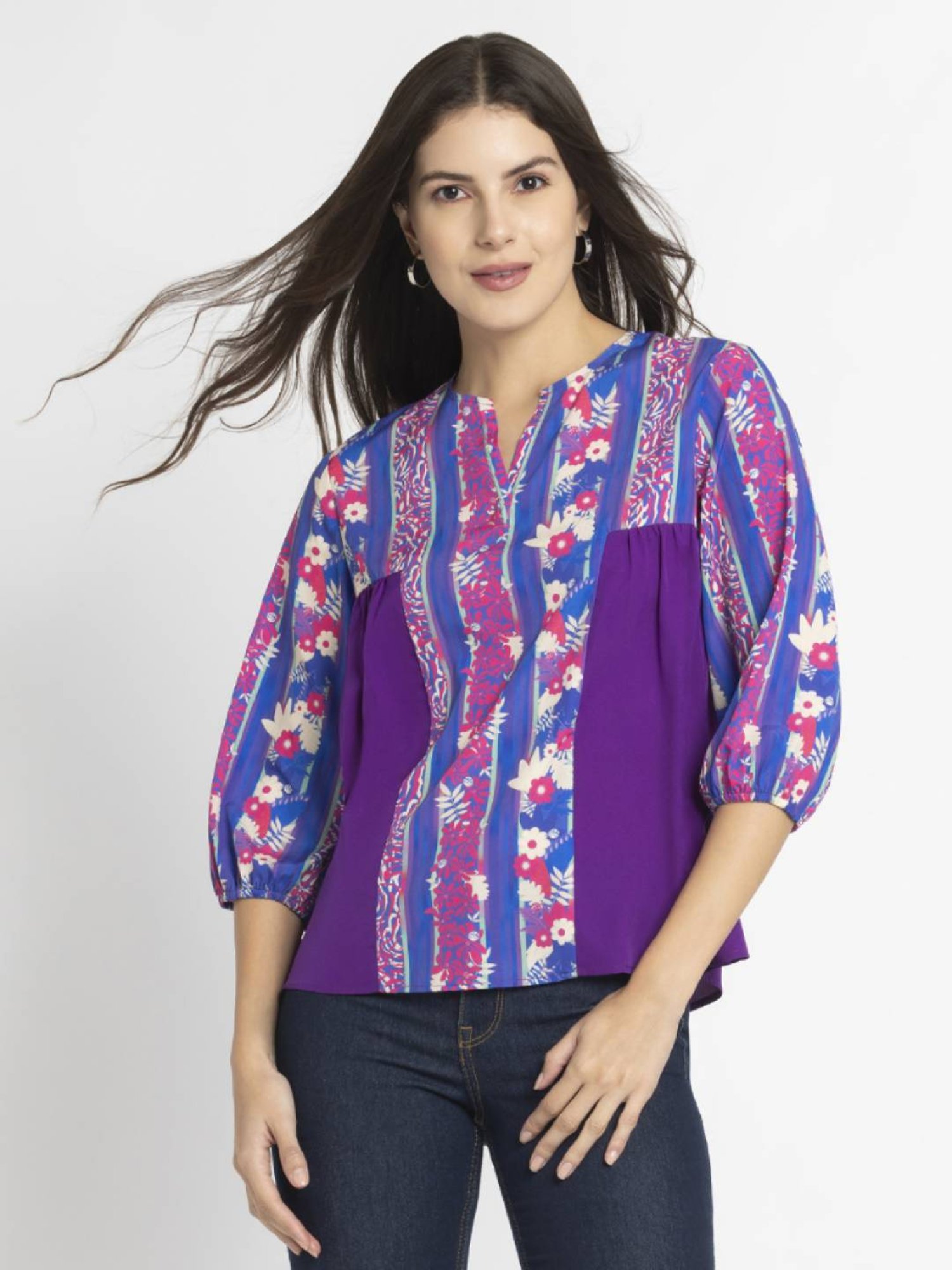 SHAYE Purple Printed Top