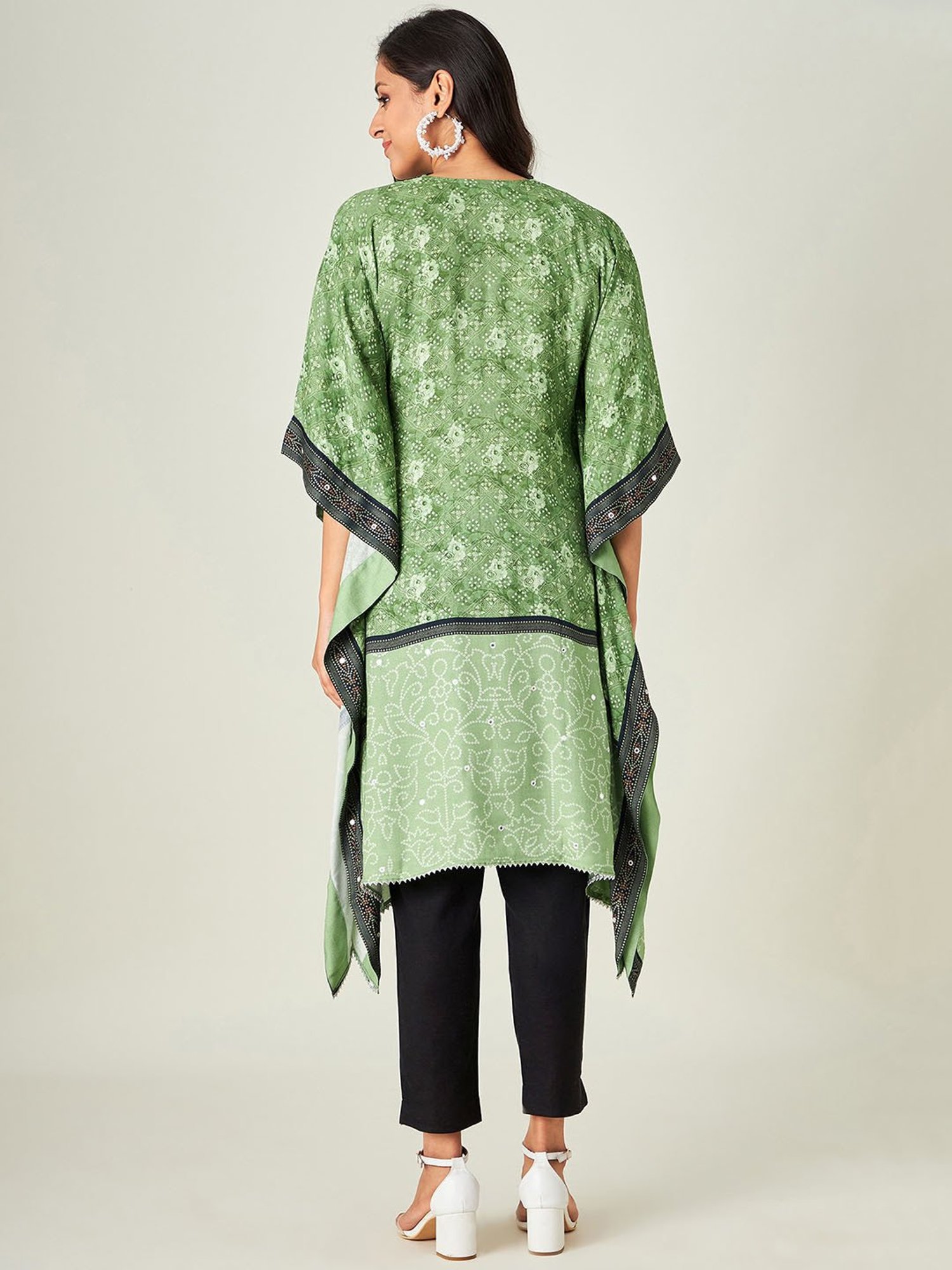 The Kaftan Company Green Bandhani A Line Kaftan Kurta