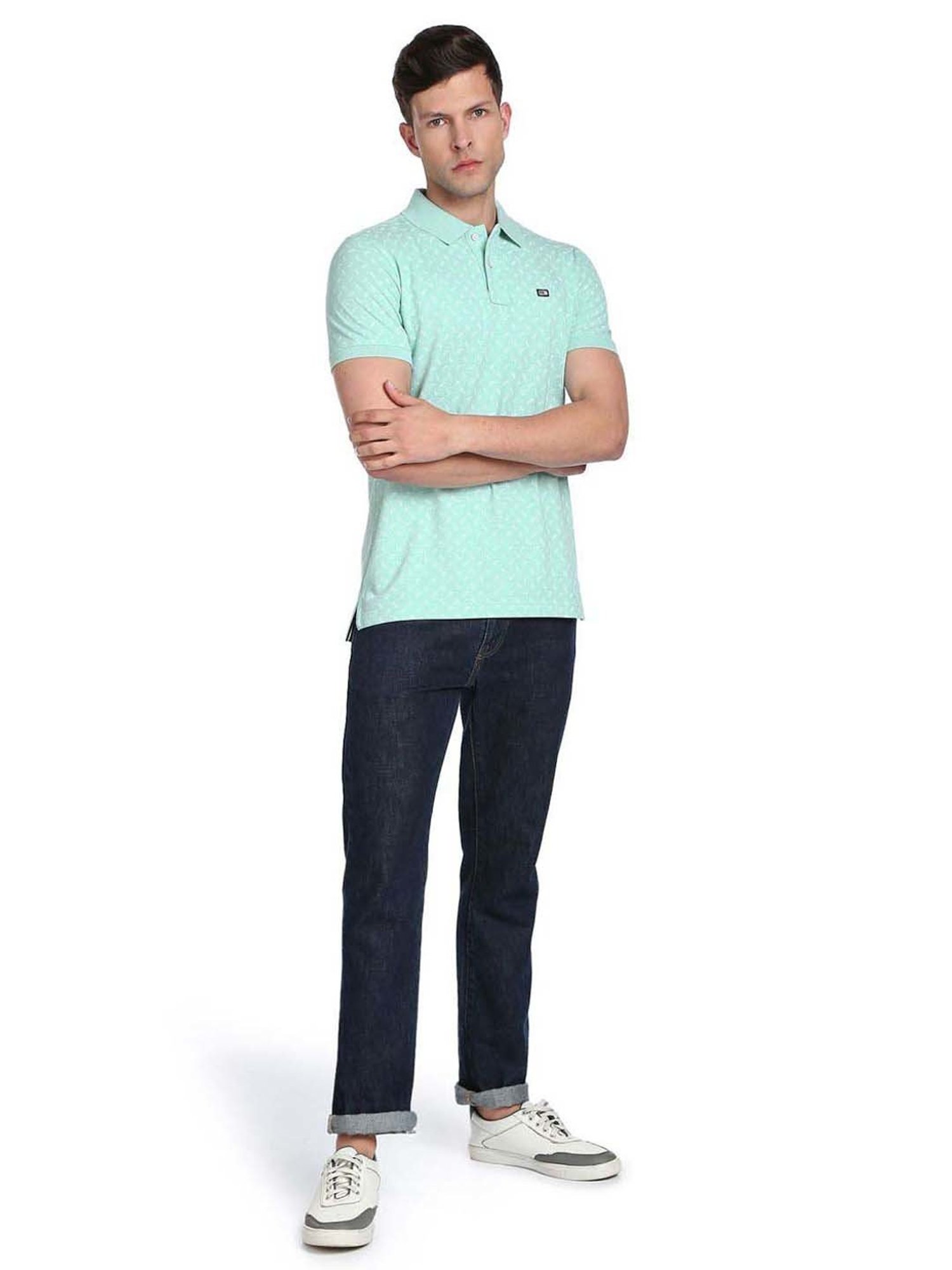 Arrow Sport Mint Cotton Regular Fit Printed Polo T-Shirt