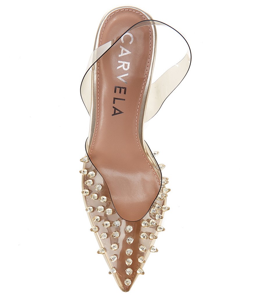 Carvela Lapiz Clear Studded Sling Pumps