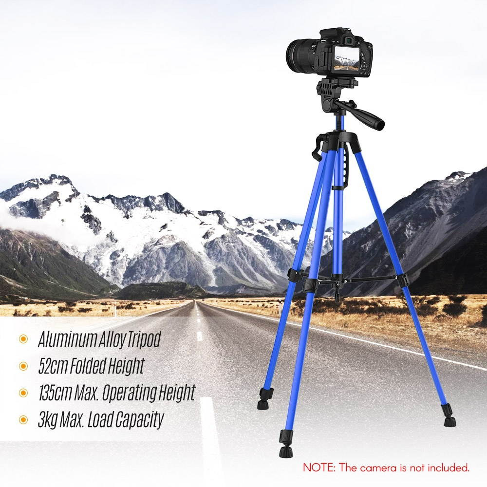 Andoer Lightweight Photography Tripod Stand Aluminum Alloy 3kg Load Capacity Max. Height 135cm/53in with Carry Bag Phone Holder for DSLR Camera Smartphone