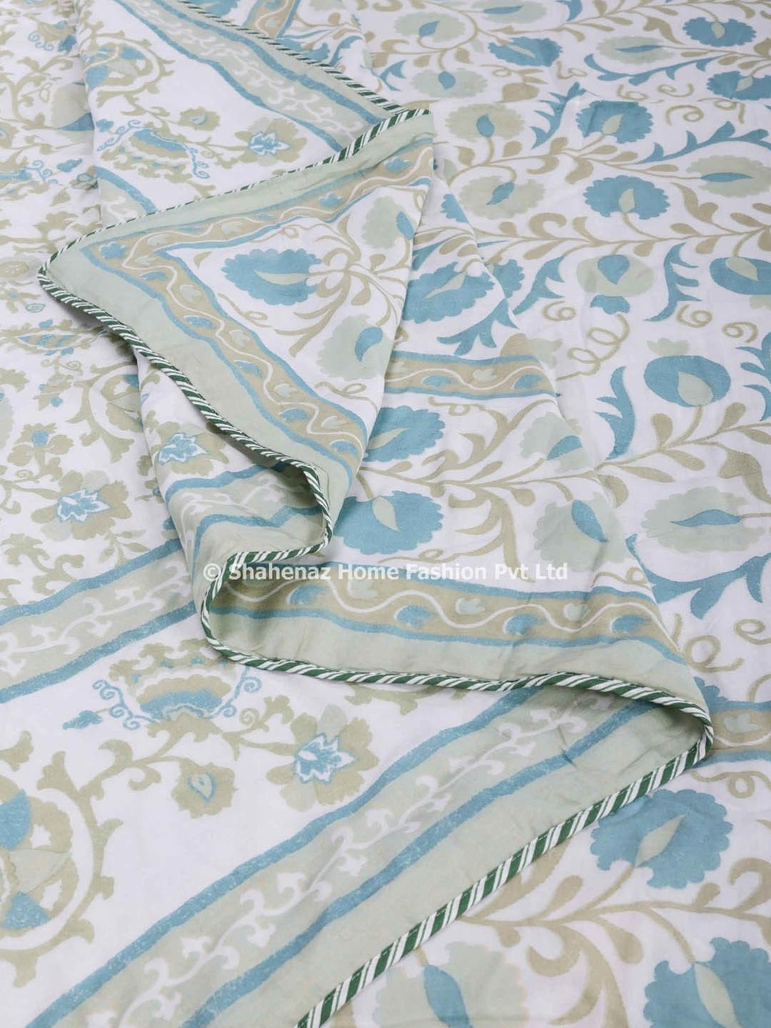 Shahenaz Daffodile Floral Blue Cotton Single Reversible Dohar