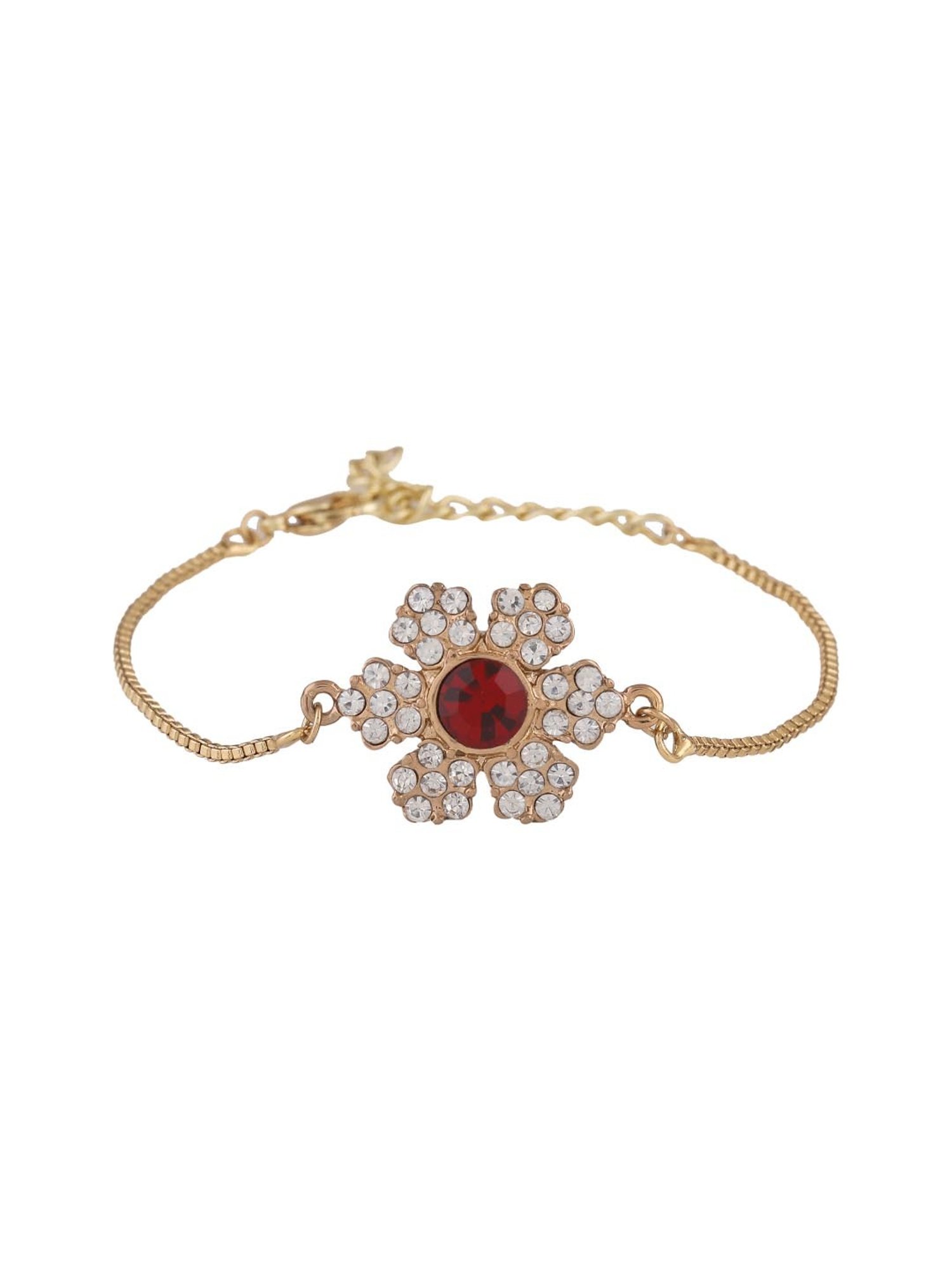Estele Gold-Plated Holy Floral Bracelet with Austrian Red & White Crystals for Women