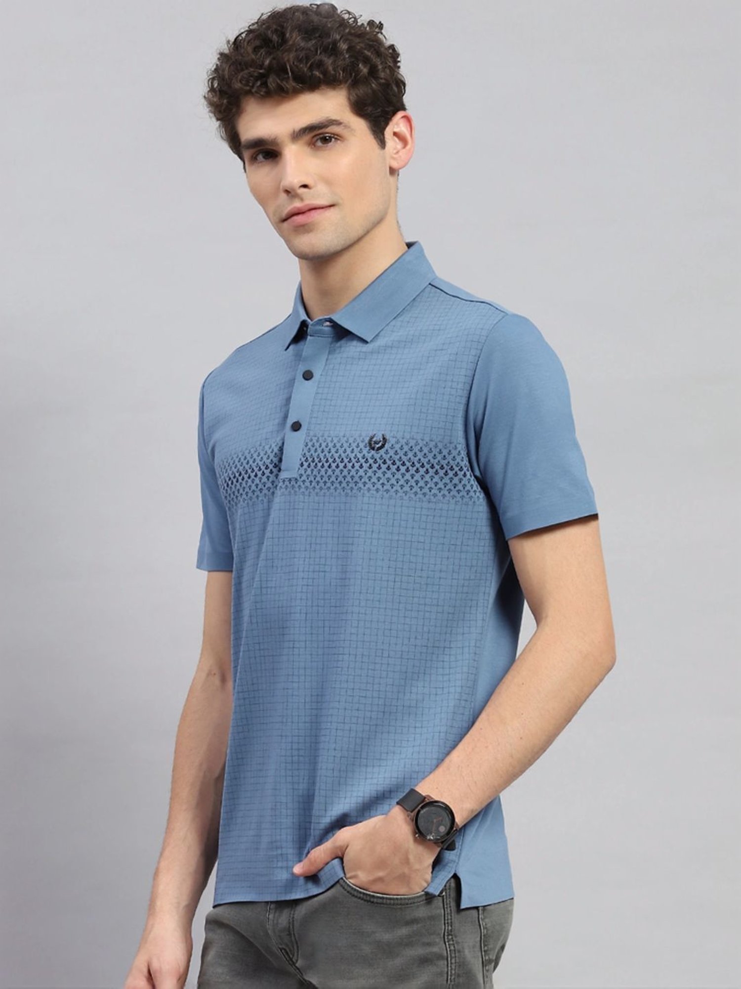 Monte Carlo Blue Regular Fit Printed Polo T-Shirt