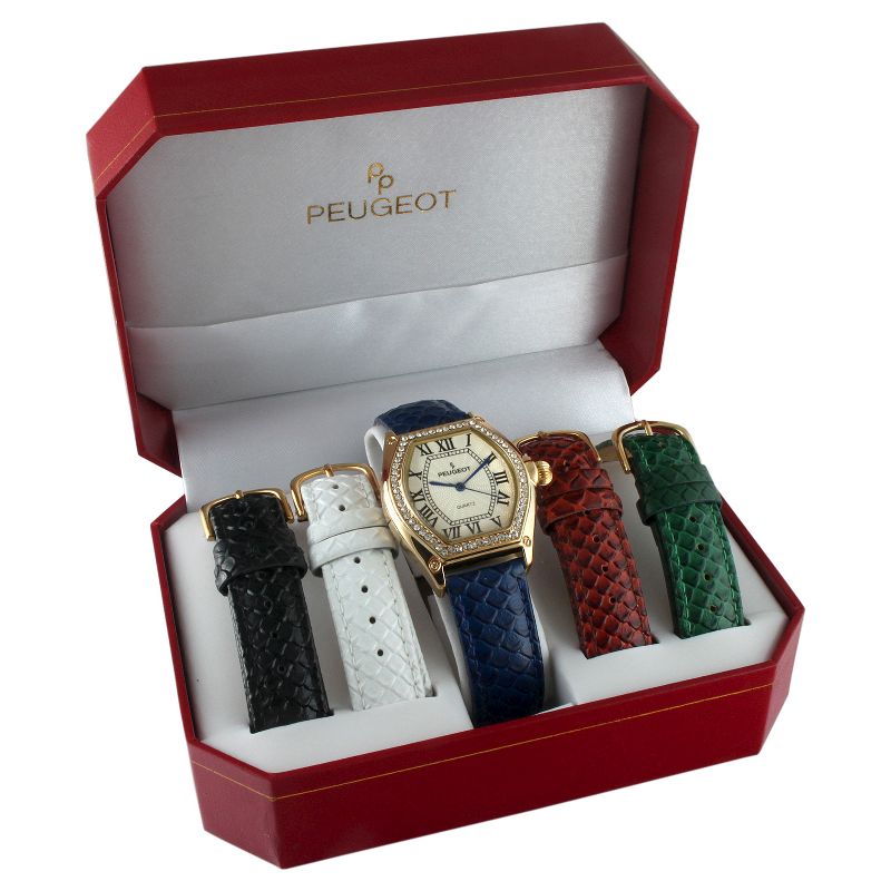 Peugeot Women's Silver tone 5 Strap Interchangeable Watch Set