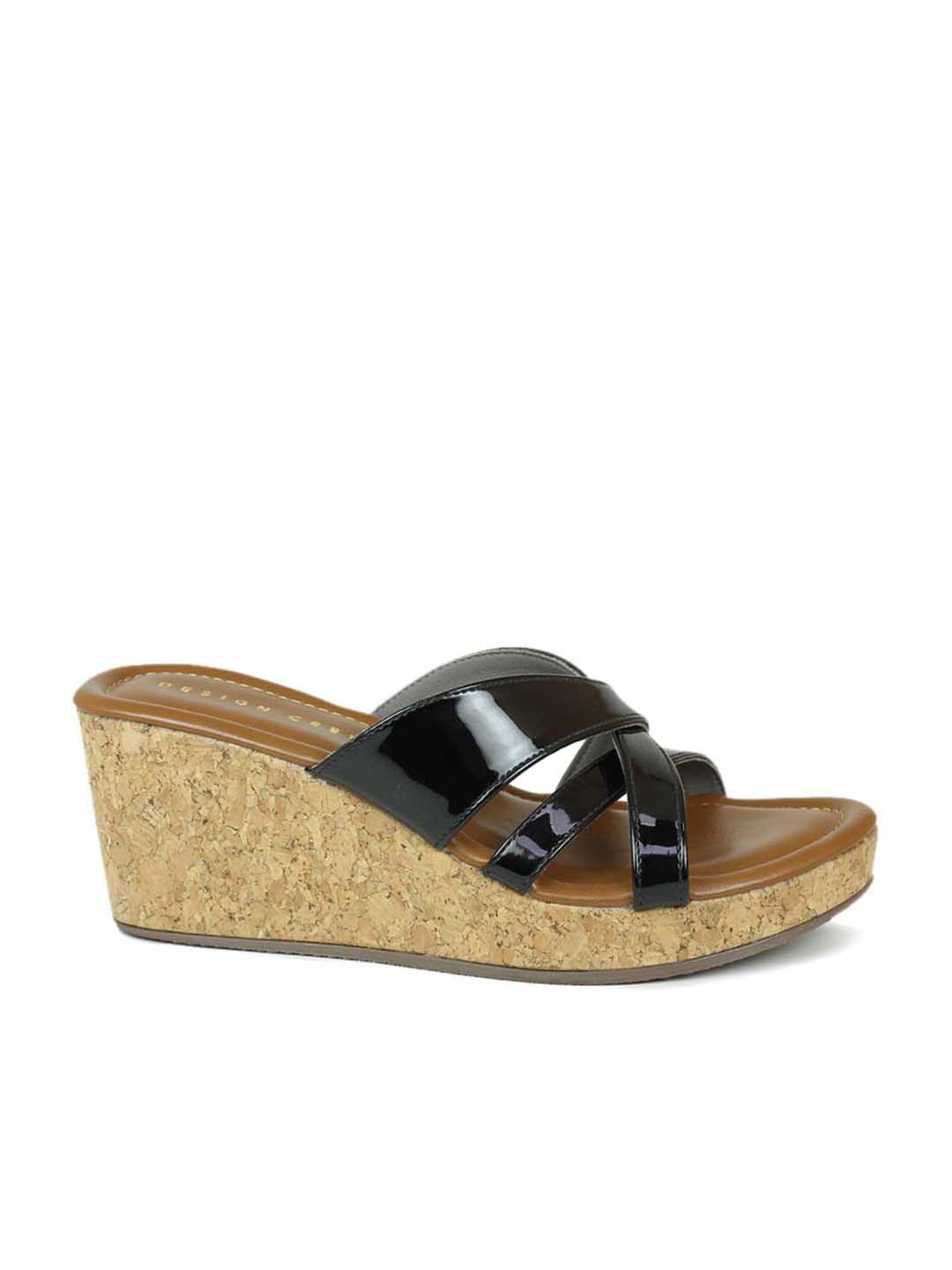 Design Crew Women's Black Cross Strap Sandals