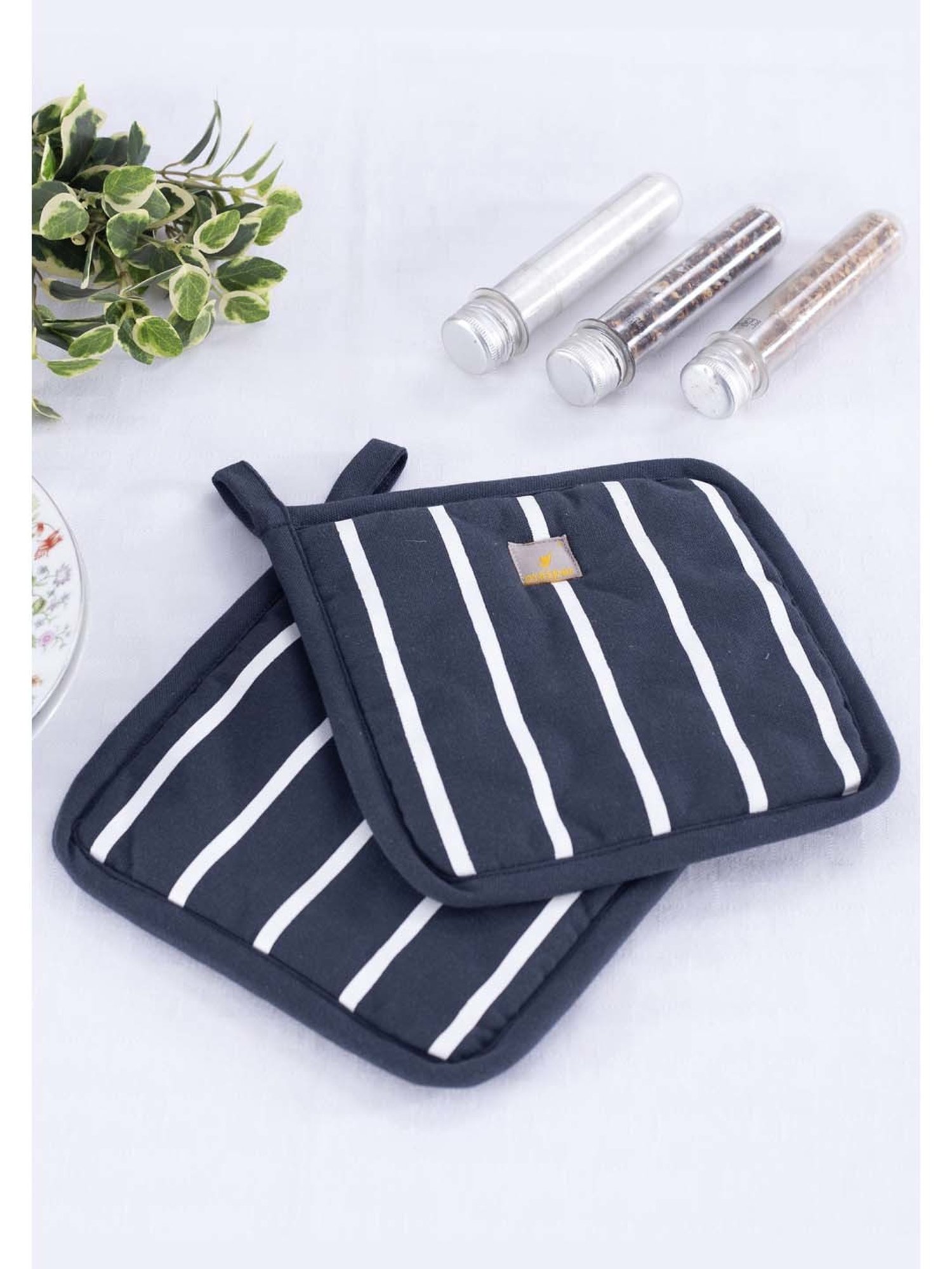 Maspar Navy 100% Cotton 225 GSM Pot Holder - Set of 2