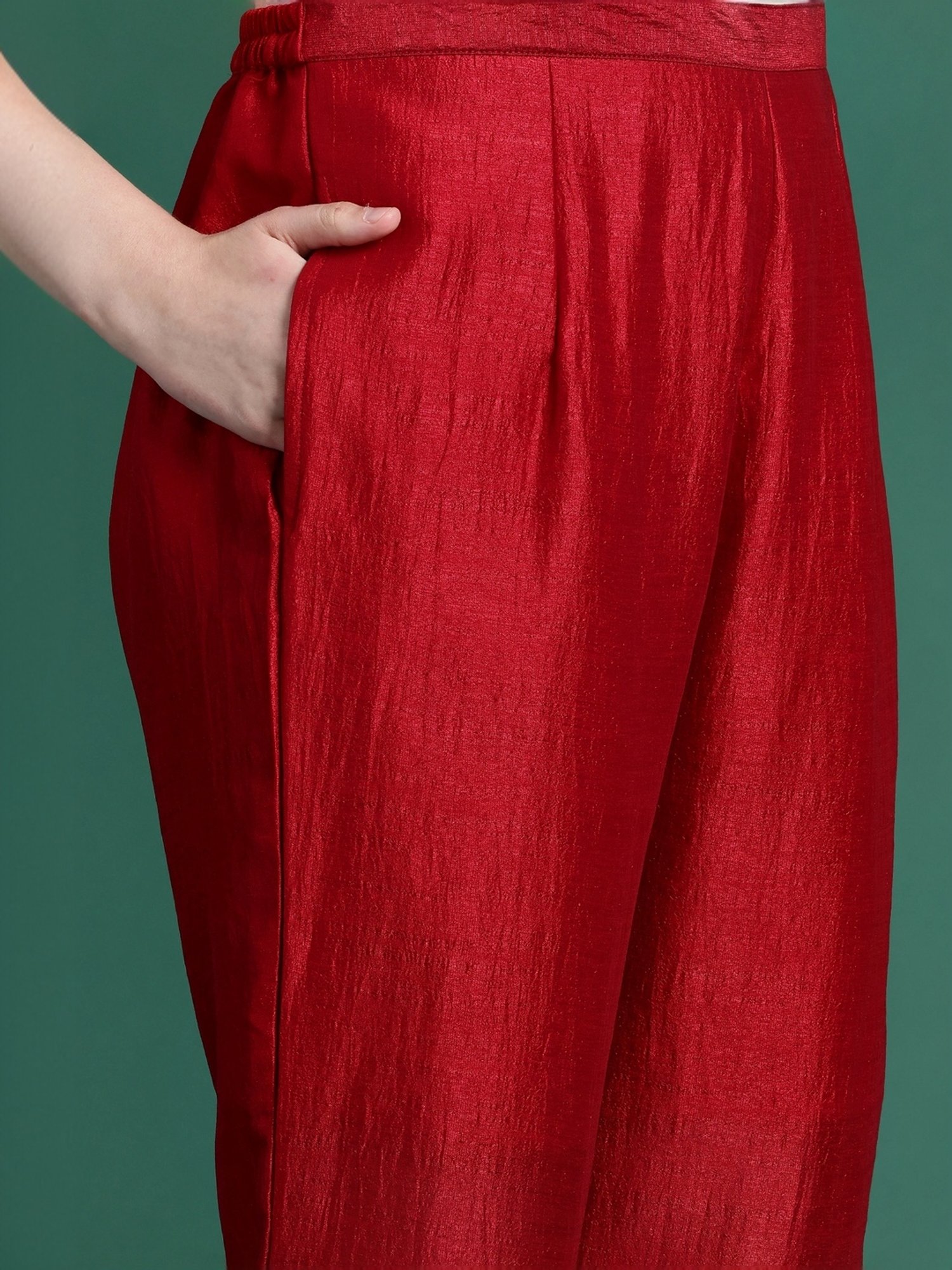 Indo Era Red Embroidered Kurta Pant Set With Dupatta