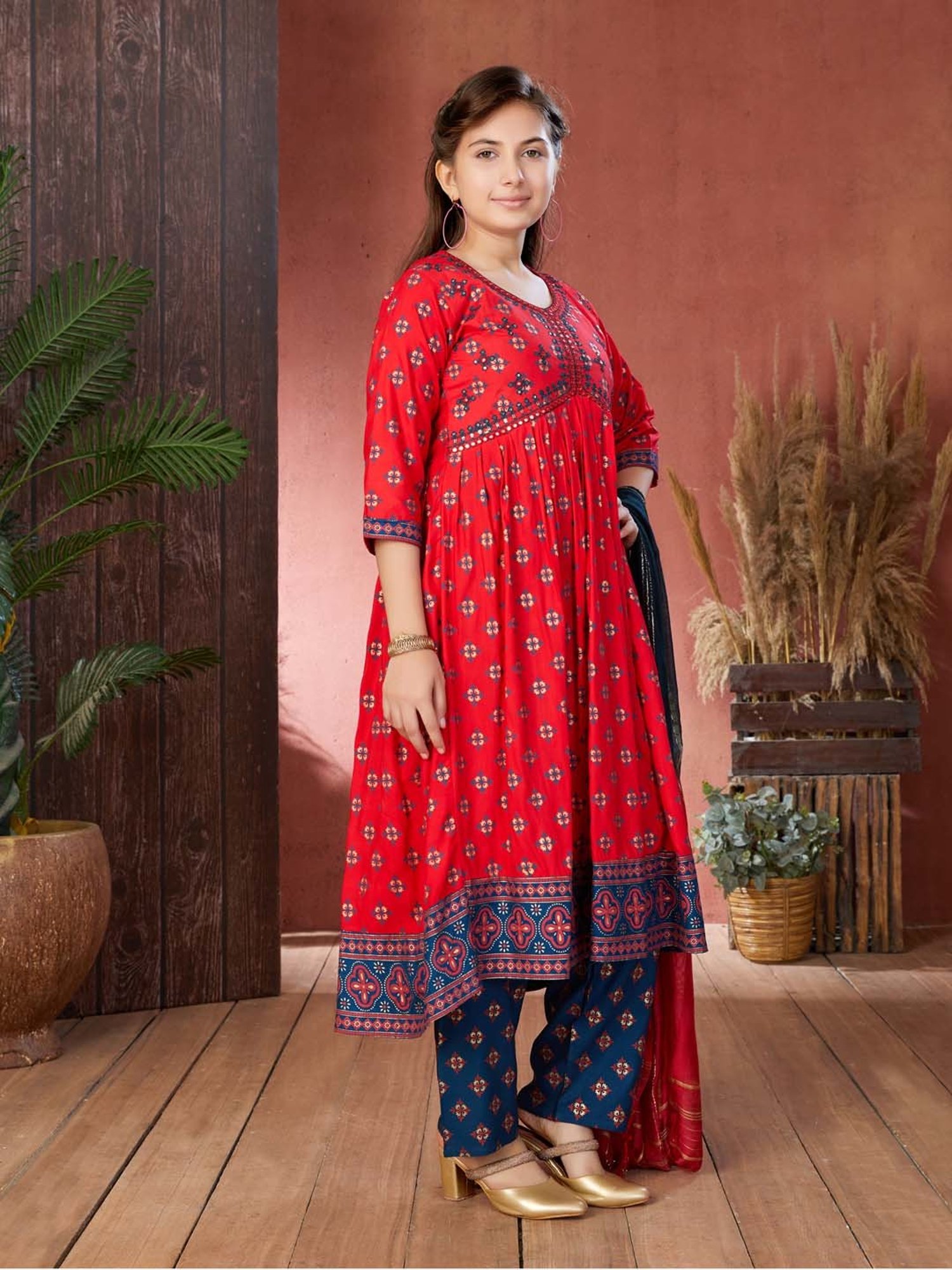 Peppermint Kids Navy Regular Fit Kurta Set