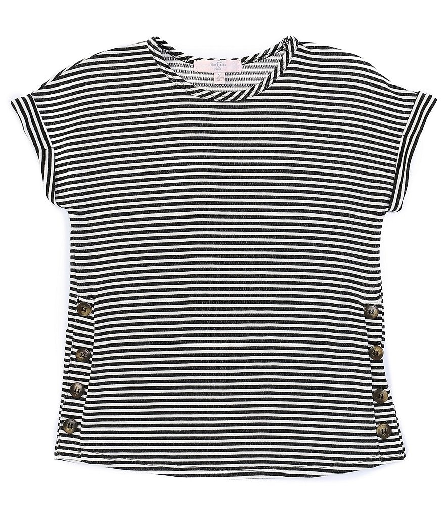 Moa Moa Big Girls 7-16 Short-Sleeve Stripe Button-Side Knit Tee