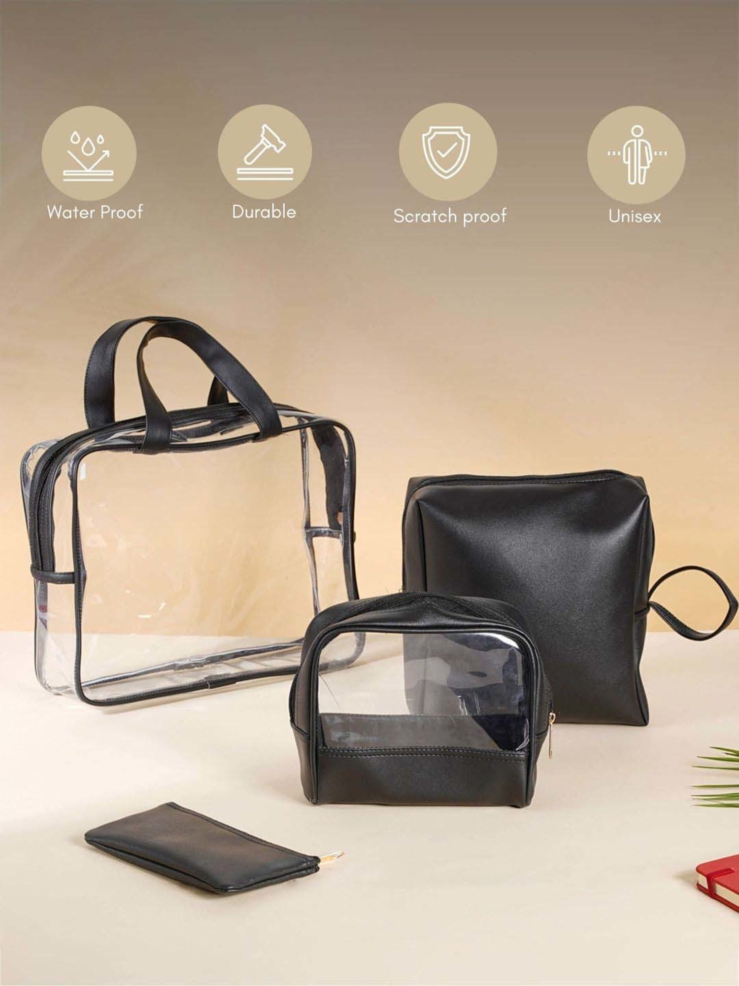 HOSTA HOMES Black Pvc Parachute Material Zipper Bag - Set of 2