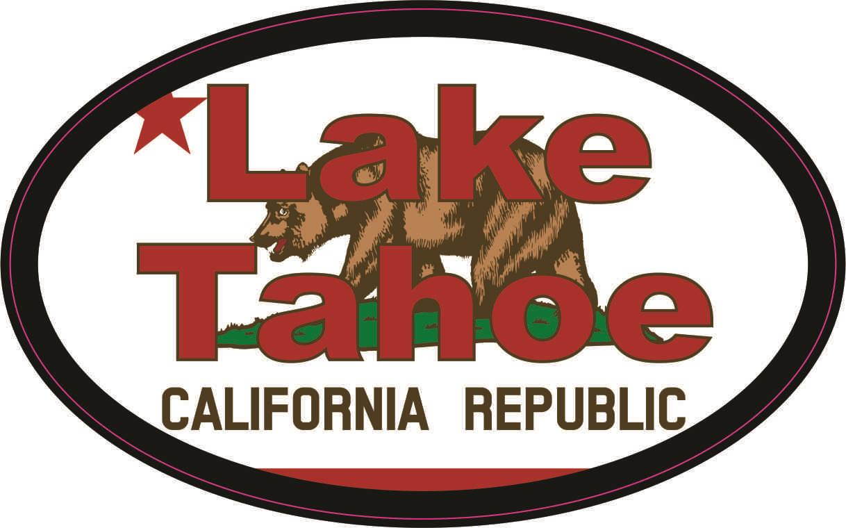 StickerTalk Oval California Flag Lake Tahoe Vinyl Sticker, 4 inches by 2.5 inches