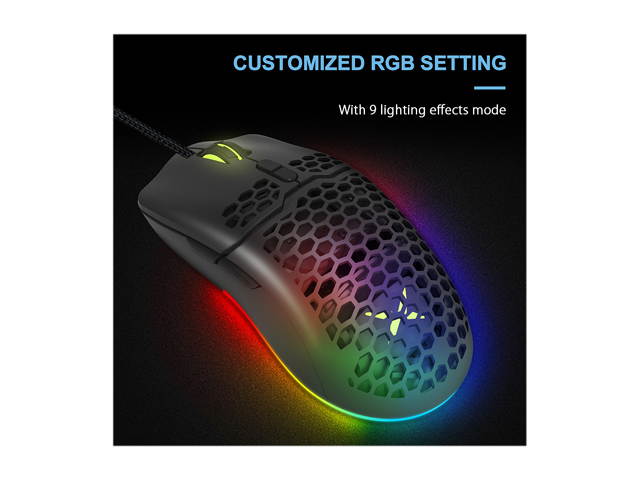DELUX Lightweight Gaming Mouse(2.36g/67g) with Lightweight Honeycomb Shell Design, Ultralight Ultraweave Cable and 7 Programmable Buttons, 16000 DPI RGB Optical Mice (M700BU(3389)-Black)