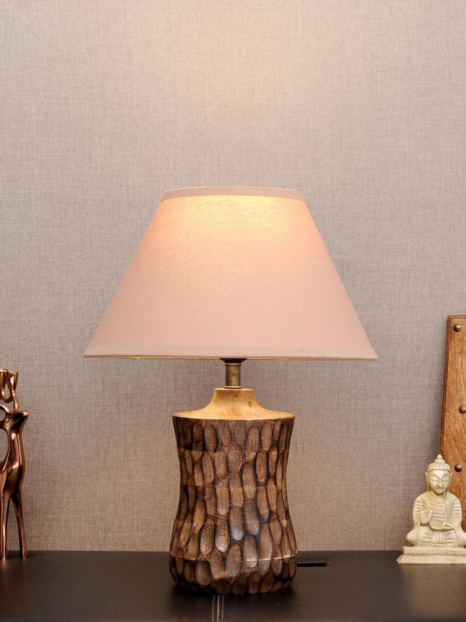 Kapoor Lamp Shades Brown & Pink Wood Emmett Carved Table Lamp