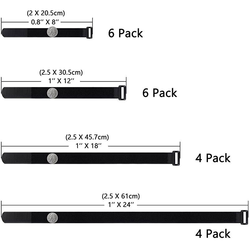20 Pack 8 12 18 24 Inches Hook and Loop Reusable Fastening Cable Tie Down Straps by  Reusable Durable Functional Ties to Keep Your Home Office Workspace from Tangled Messes of Cords