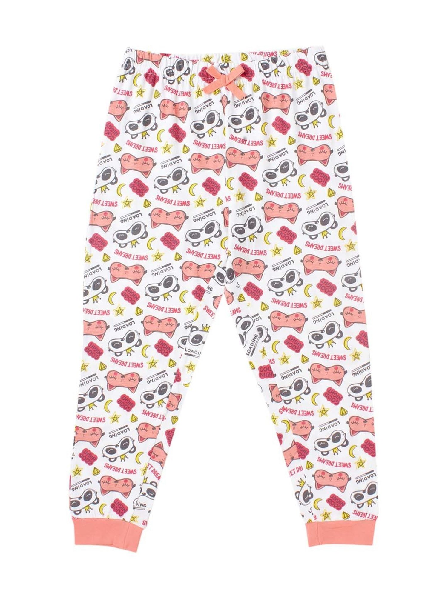 Cub McPaws Girls White & Pink Cotton Printed Full Sleeves T-Shirt Set