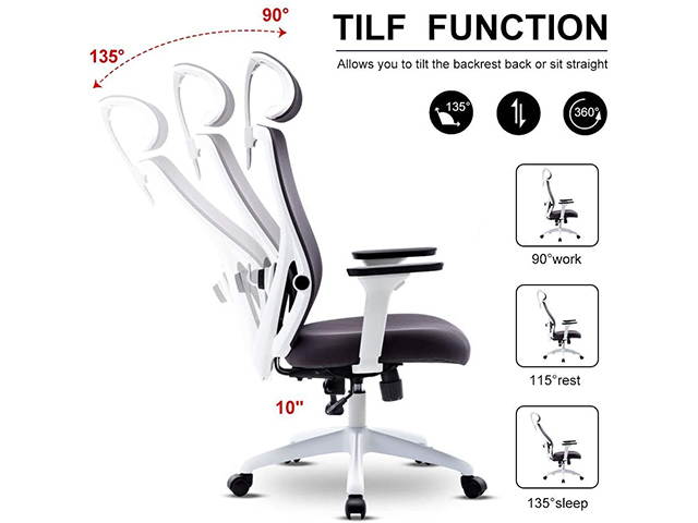 Ergonomic Office Chair Mesh Chair Heavy Duty Office Chair Adjustable Headrest and Armrest - Home Office Chair with Tilt Function and Position Lock,White,GC50