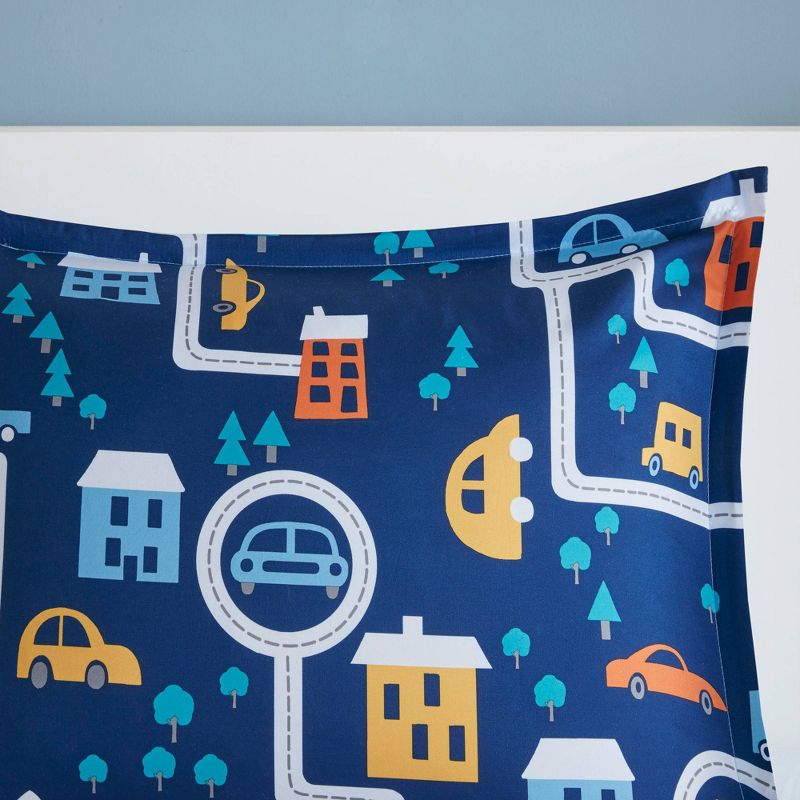 Full/Queen Ryan Traveling Cars Printed Comforter Set Navy