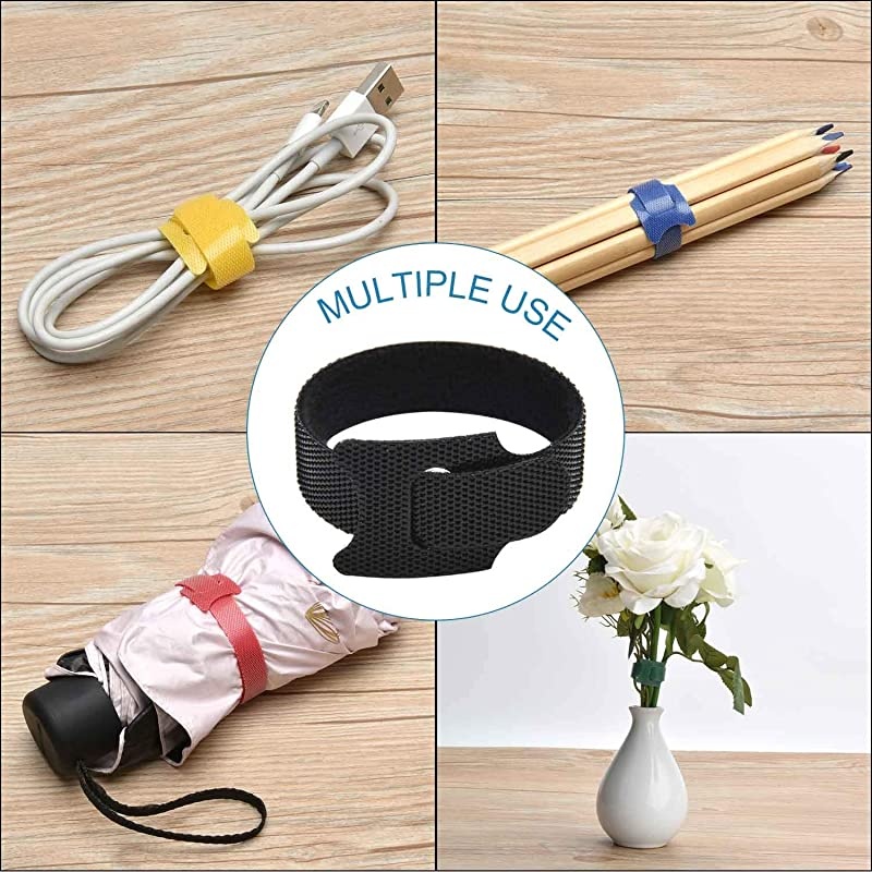 60PCS Reusable Fastening Cable Ties 6Inch Adjustable Cord Ties Microfiber Hook Loop Cords Management Wire Organizer Wraps Assorted Colors