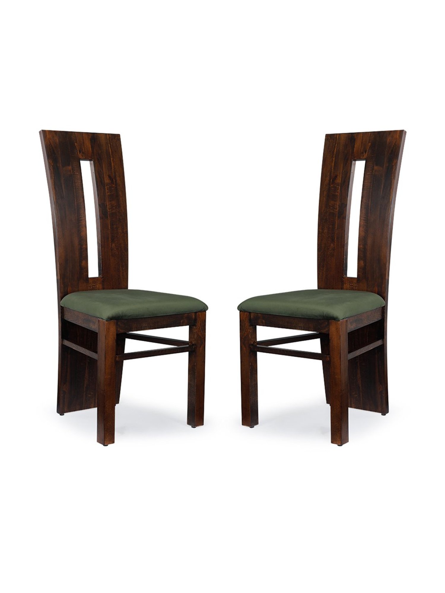 Durian Eva Walnut & Olive Green Wood 2 Seater Dining Chair