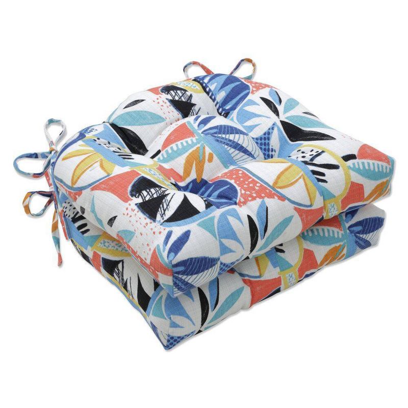 2pk Outdoor/Indoor Reversible Chair Pad Set Upbeat Disco Blue - Pillow Perfect