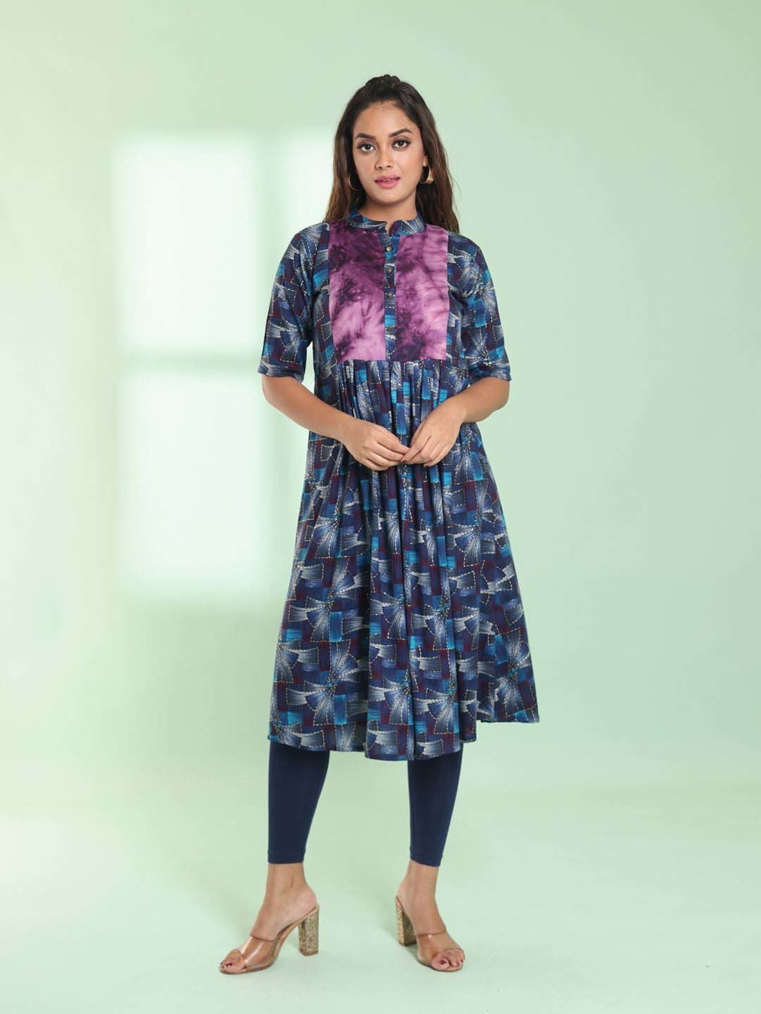 CHARUKRITI Blue Printed A Line Kurta