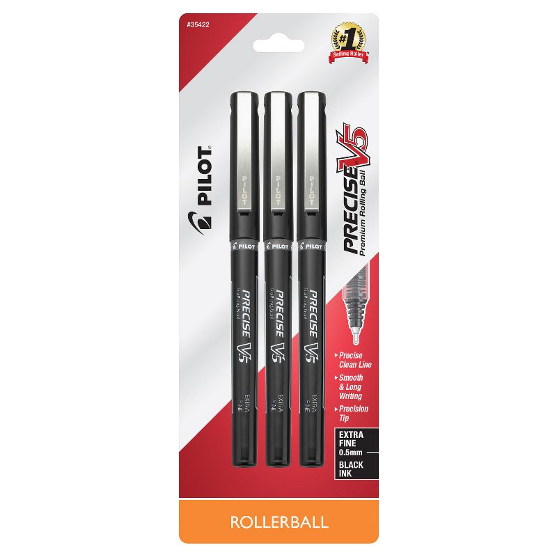 Pilot 3ct Precise V5 Rolling Ball Pens Extra Fine Point 0.5mm Black