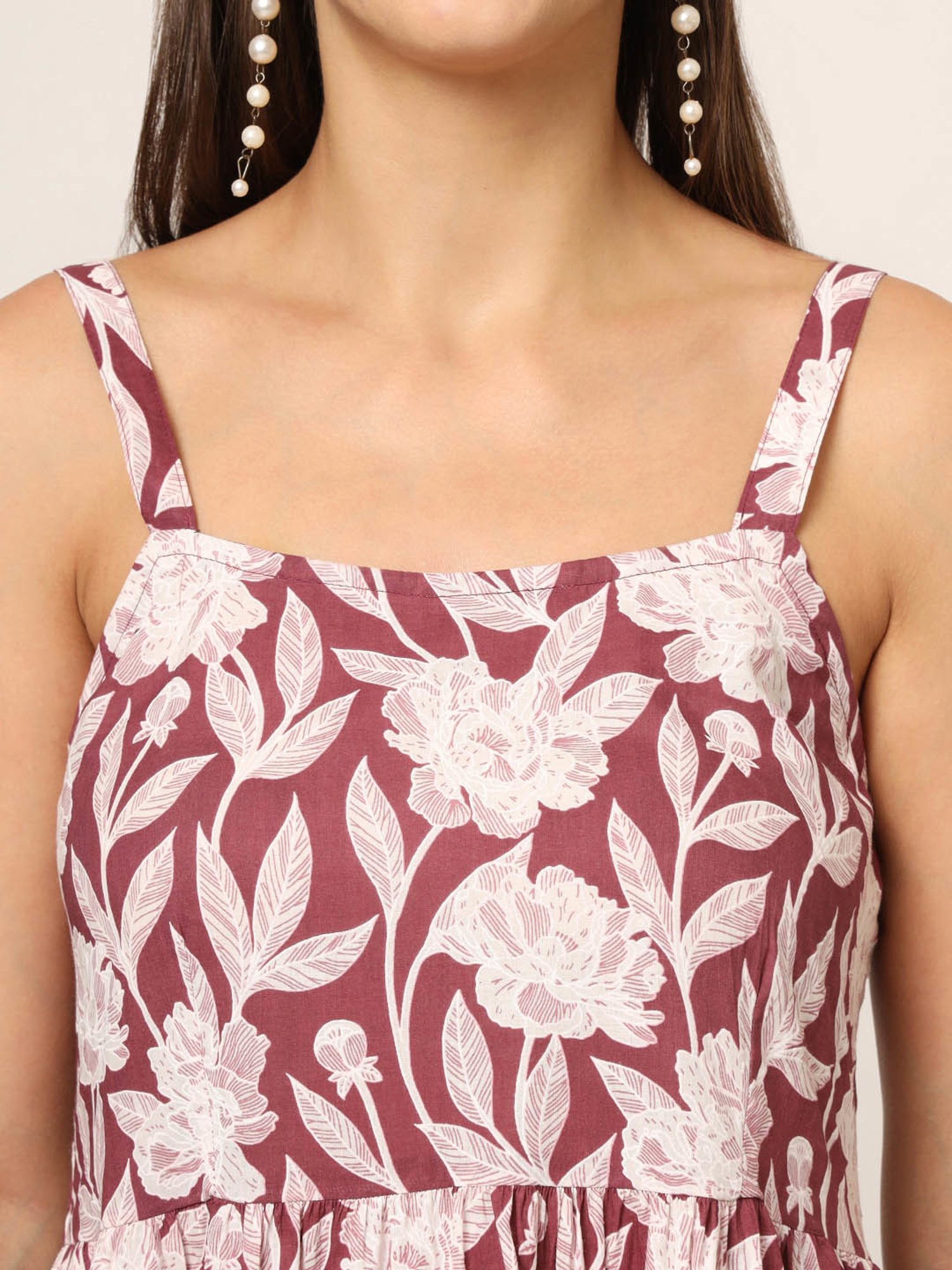 Divena Burgundy Printed Ethnic Dress