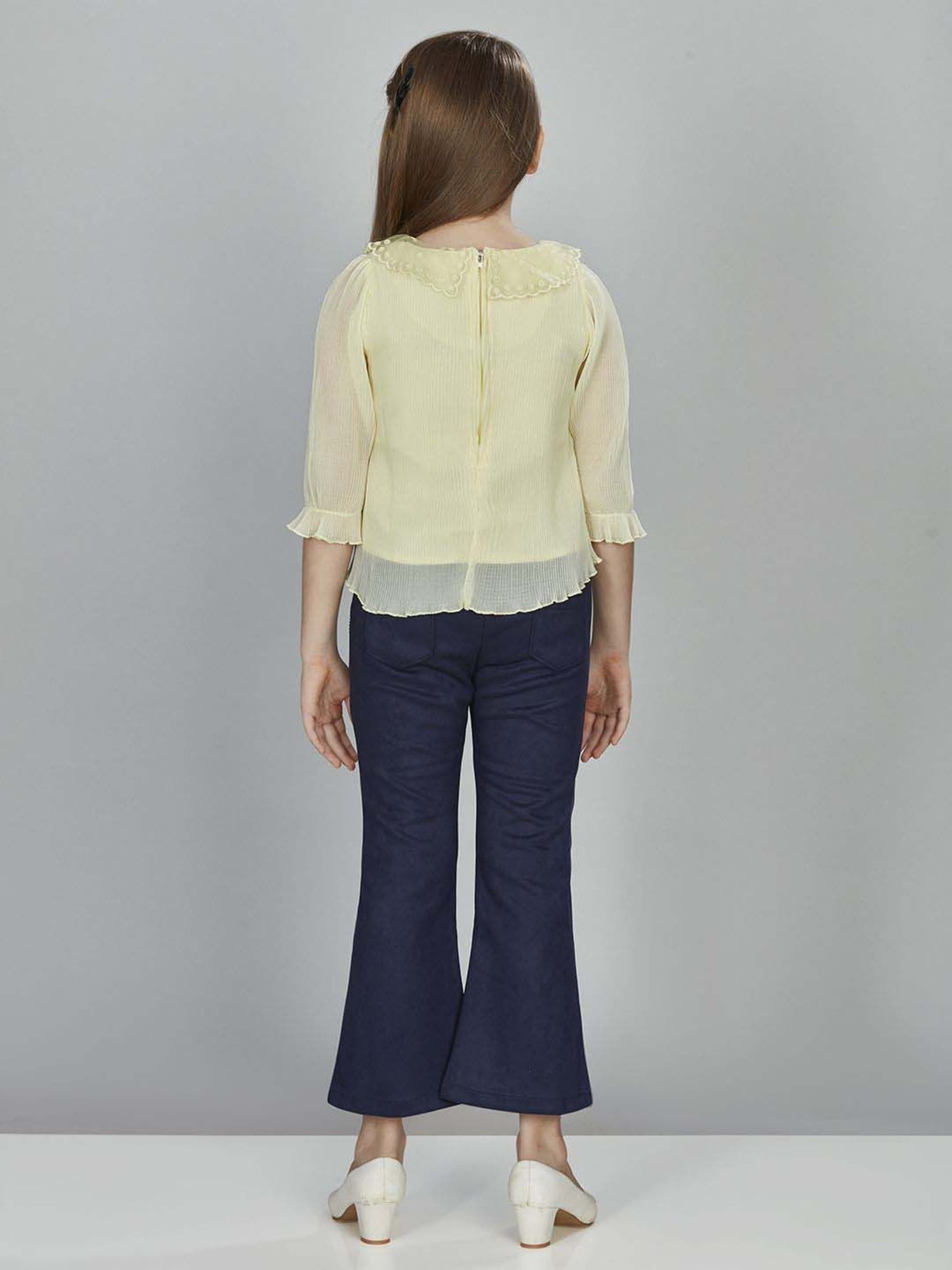 Peppermint Girls Yellow Solid Full Sleeves Top