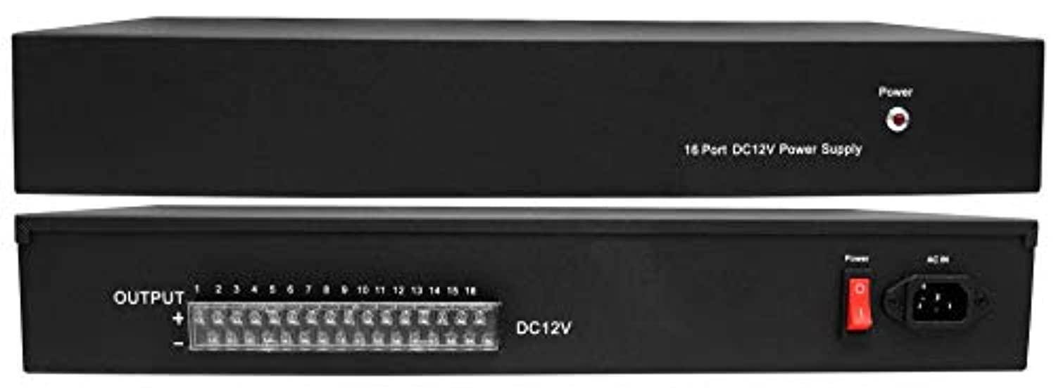 hdview cctv distributed power supply box for security camera, ptc resetable fuse [no fuse burn], key lock, rack mount (18 ports
