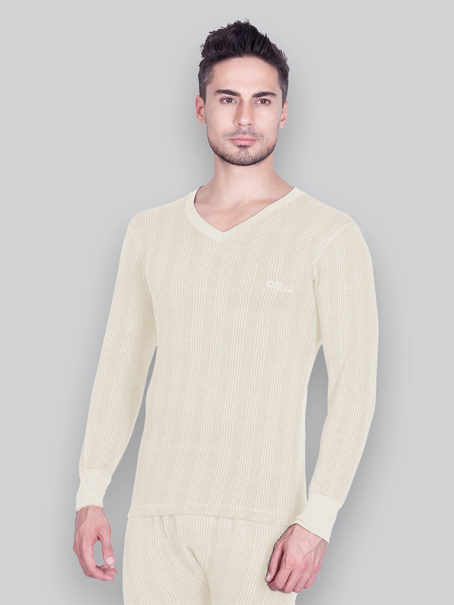 LUX Inferno White Skinny Fit Striped Thermal Top - Pack of 2