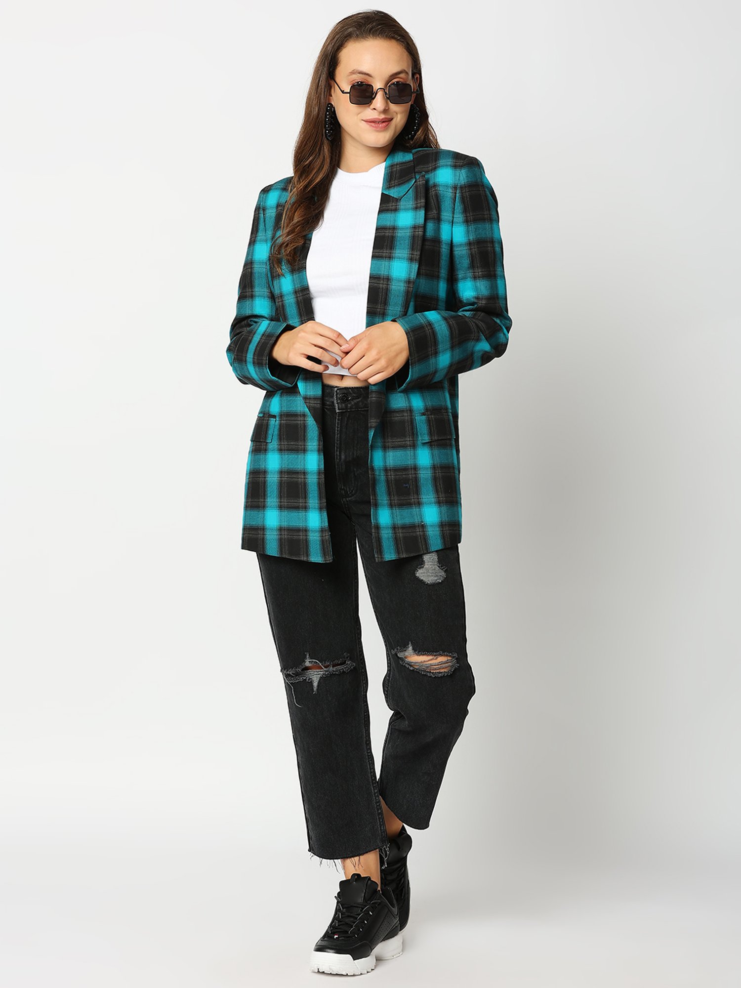 Remanika Green Pure Cotton Chequered Jacket