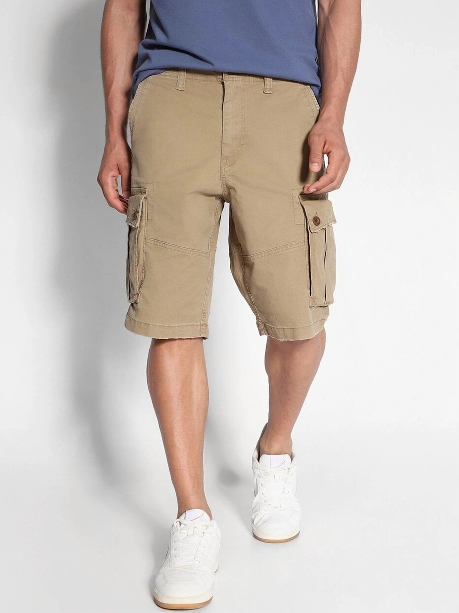 American Eagle Khaki Cotton Regular Fit Cargo Shorts