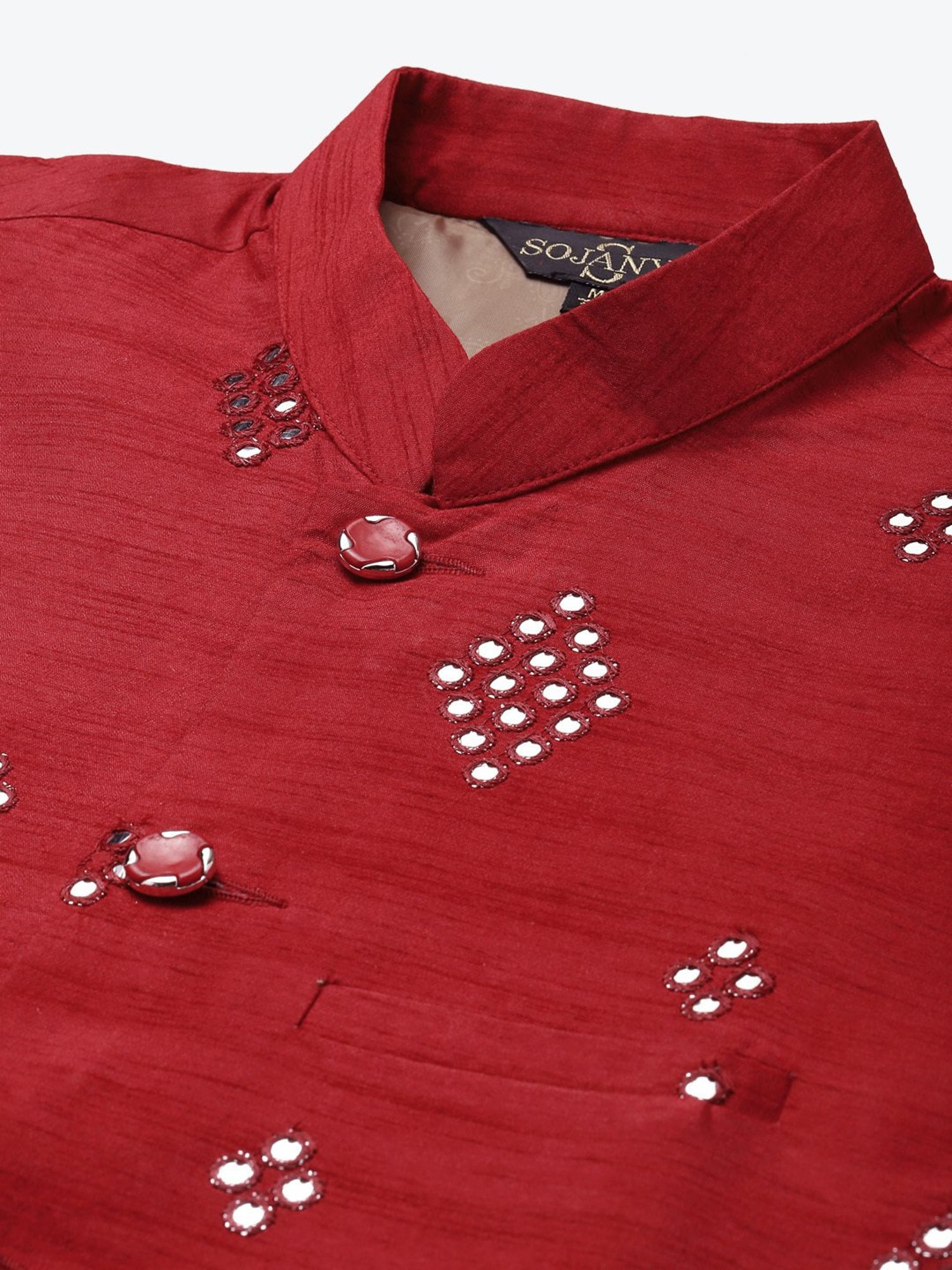 Sojanya Red Regular Fit Self Pattern Nehru Jacket