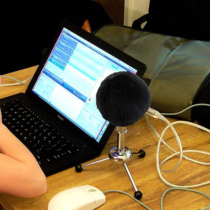 Furry Windscreen Muff - Customized Pop Filter for Microphone, Deadcat Windshield Wind Cover for Improve Blue Snowball iCE Mic Audio Quality (Black)