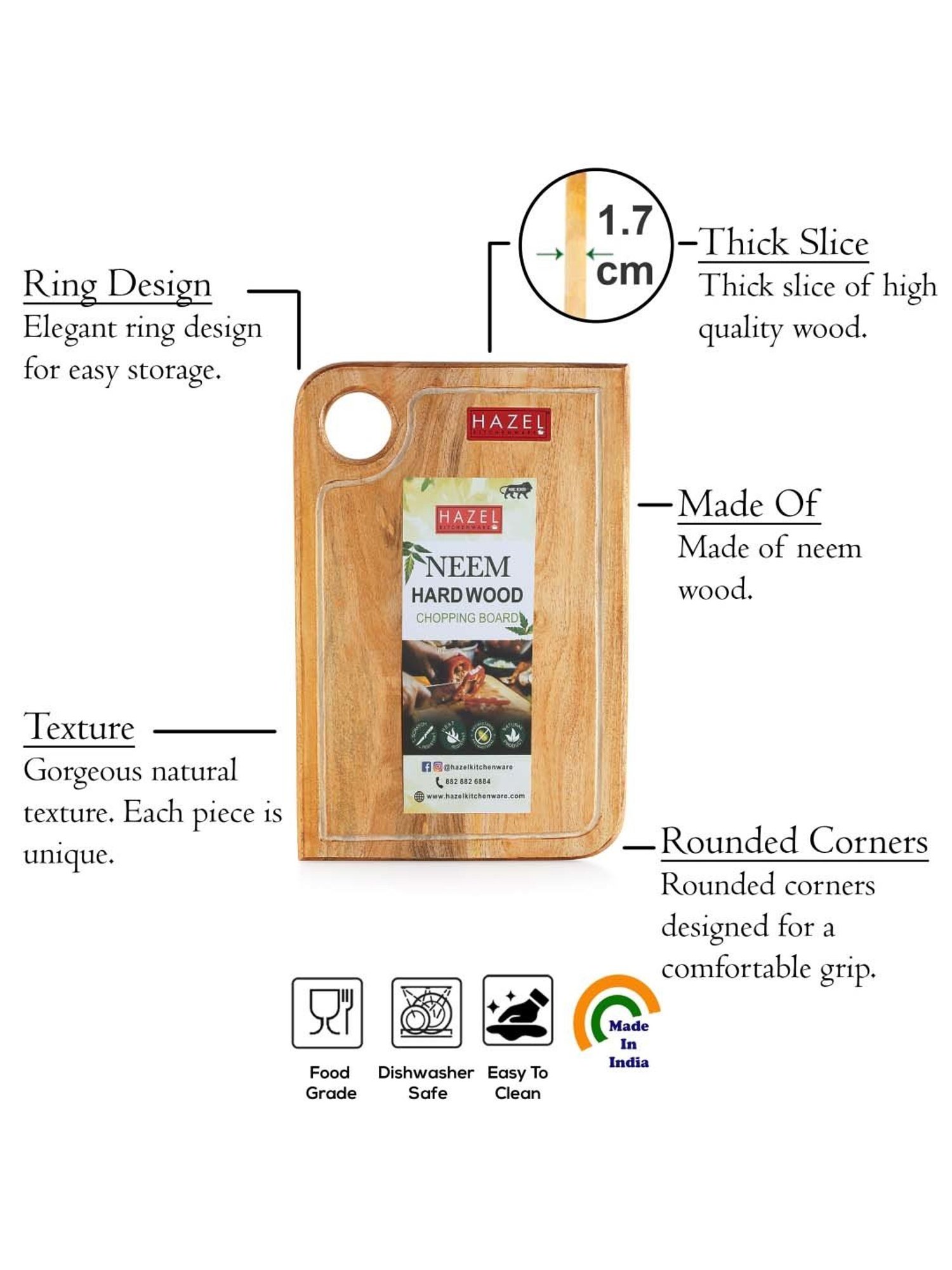 Crayton Natural Beige Mango Wood Chopping Board - Set of 1