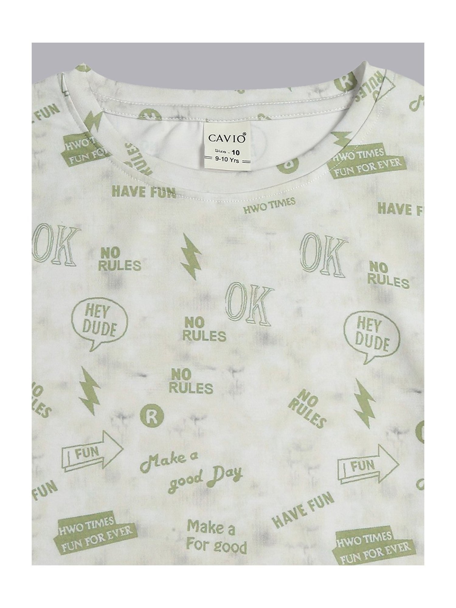 Cavio Kids Light Green Printed T-Shirt