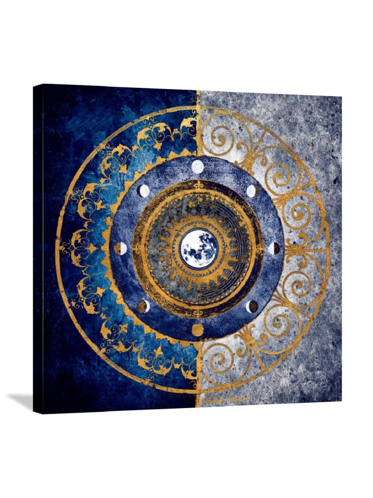 ARTE'VENUE Moon Dial Blue & Yellow Canvas Wall Arts - Set of 2 (10 X 10 inch Each)