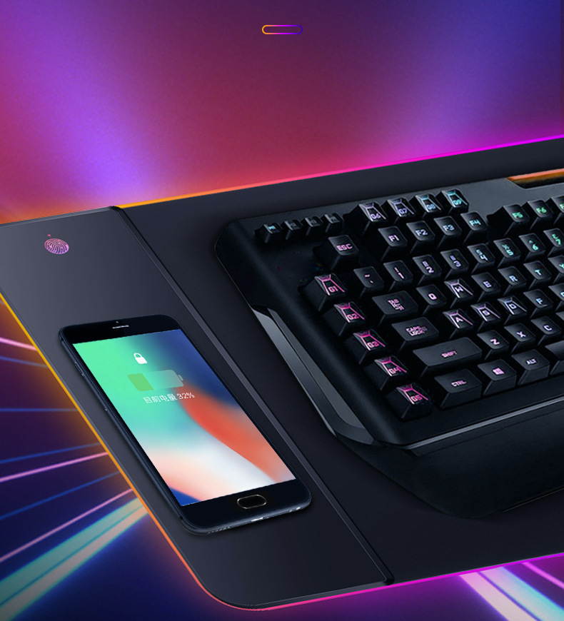 ALAMENGDA RGB LED Smart Phone Charger Gaming Mouse Pad Large Size Desk Keyboard Mat With 10W Wireless Charger 11.81x31.50inch Extra Large XL Size Anti-Slip Gaming Mouse Pad For PC Laptop Macbook