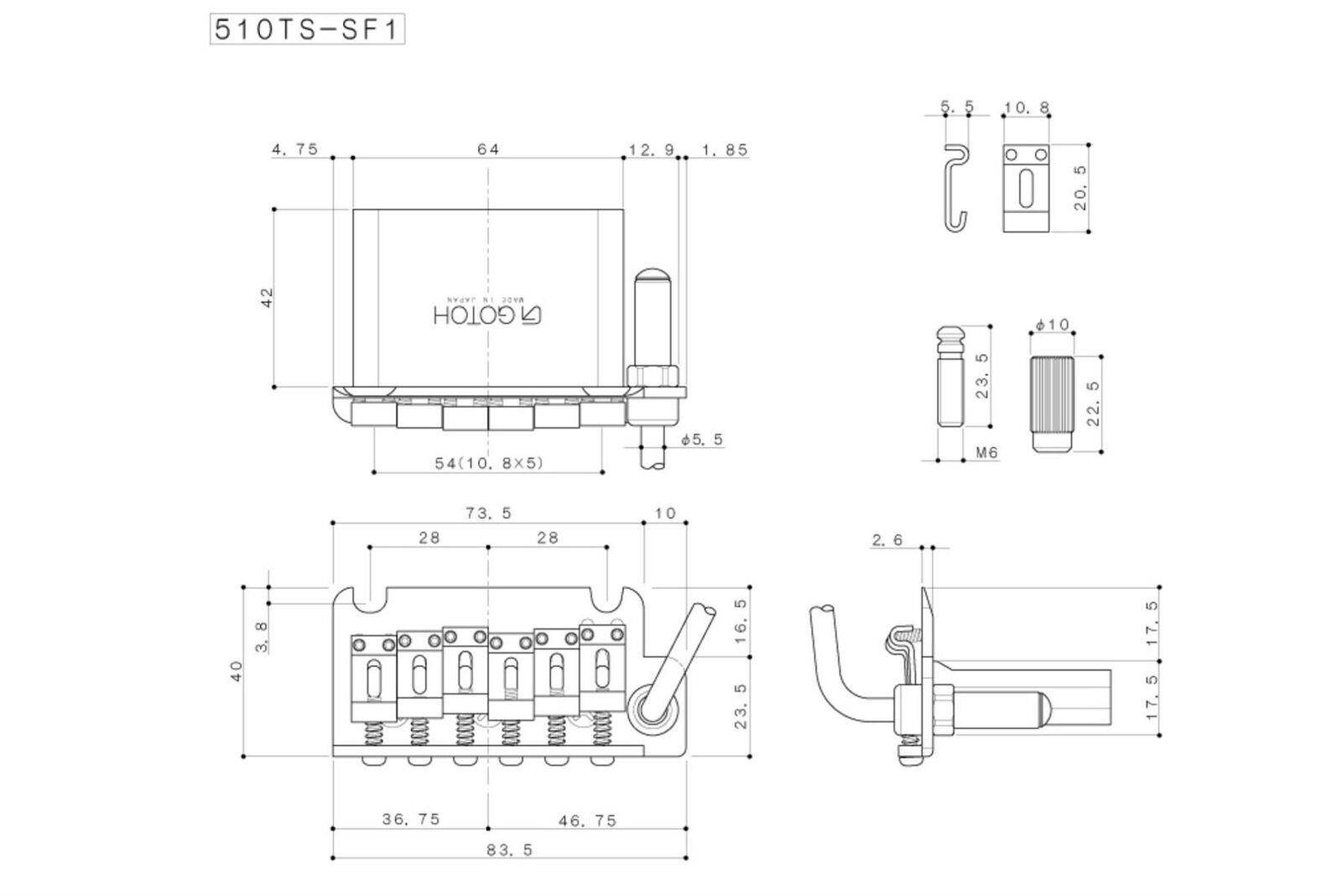 GOTOH 510TS-SF1 2-point Tremolo Steel Block & Stamped Steel Saddles -Cosmo Black