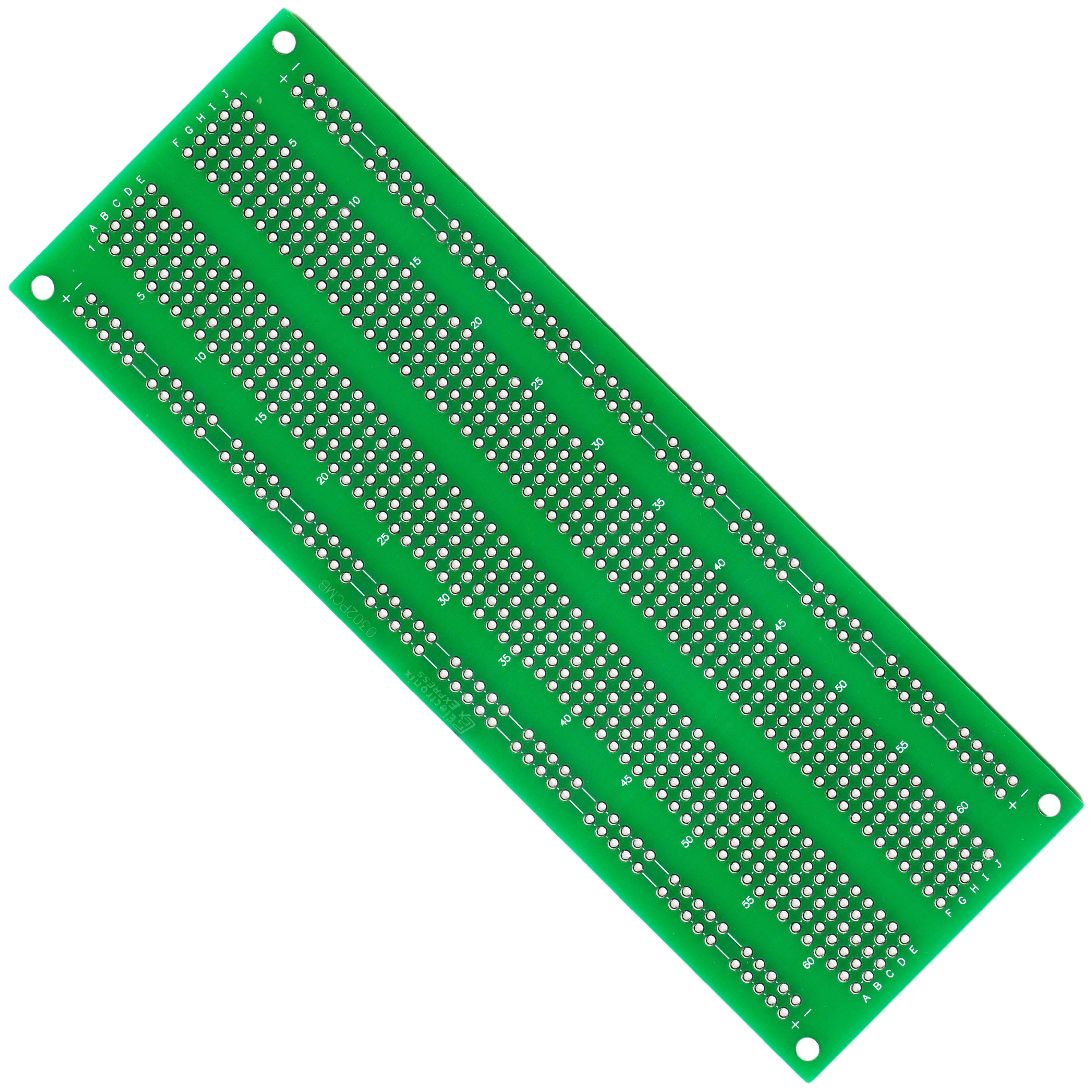 Solderable PC Protoboard, 830 Tie Points, 6.6" x 2.3", Matches Layout of 03MB102 Breadboard
