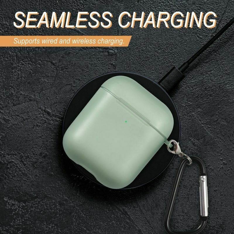 Translucent Matte Soft TPU Skin Cover Case with Keychain For AirPods 1/2, Green