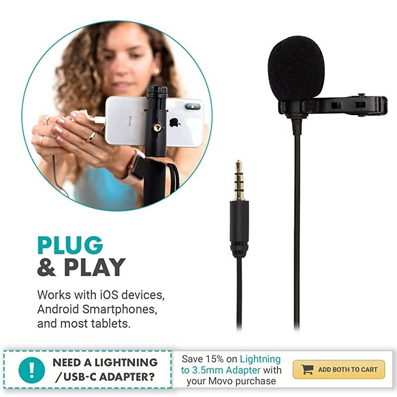 PM10 Lavalier Microphone and Lapel Microphone for iPhone iPad Android and Other Smartphones Easy Clip on Microphone Perfect for Recording a Podcast Vlog Interview YouTube