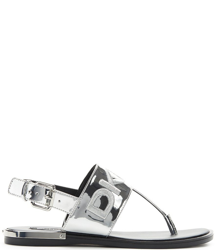 DKNY Amber Signature Metallic Logo Slingback Thong Sandals