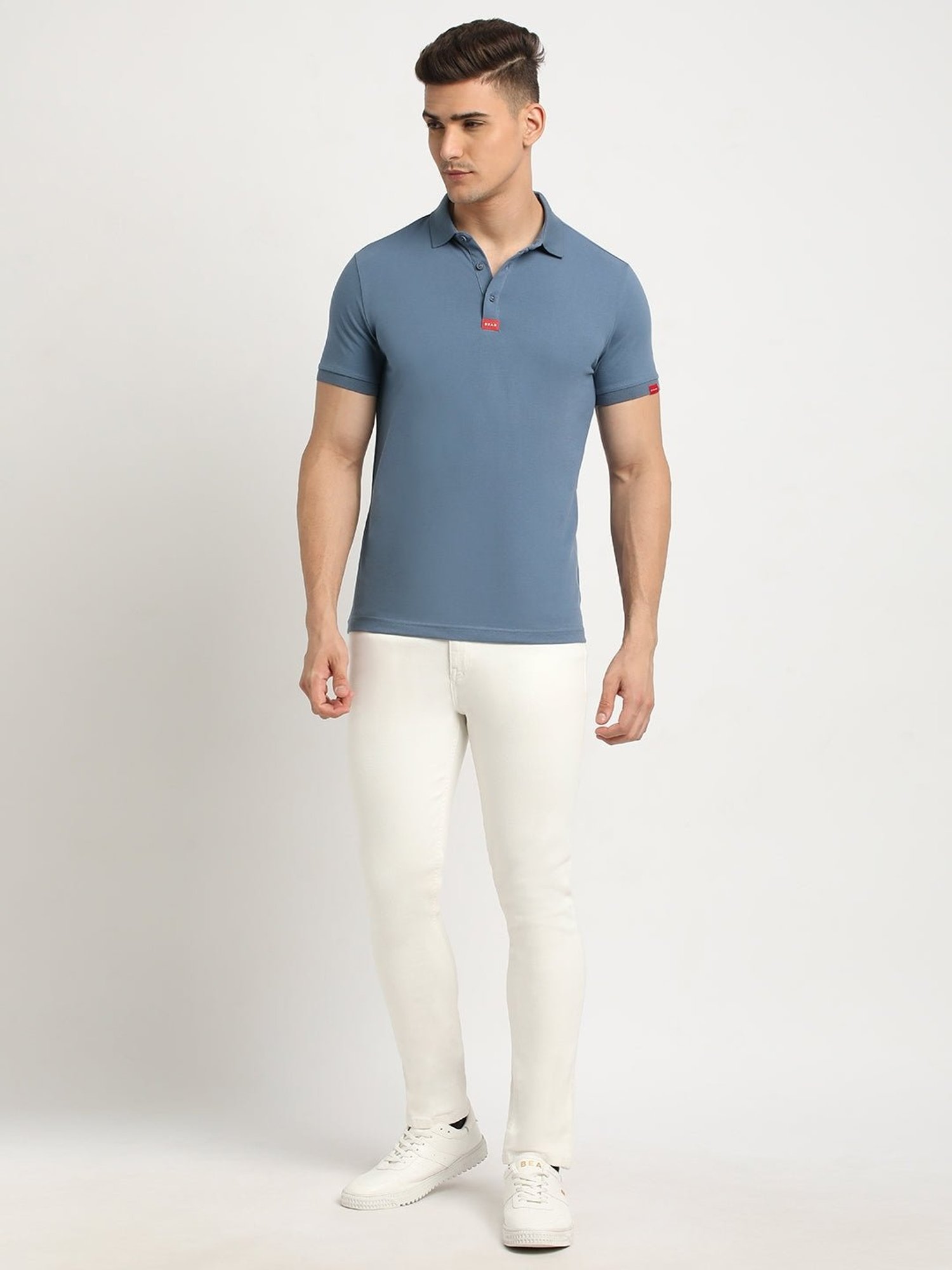 The Bear House Teal Blue Slim Fit Polo T-Shirt