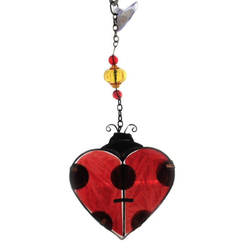 Home Decor 10.5" Ladybug Sun Catcher Hand Painted  -  Stained Glass And Suncatchers