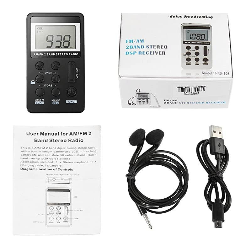 FM Radio,Mini Portable Pocket Radio Receiver with Earphone,Rechargeable Battery for Walk/Jogging/Gym/Camping (Black)