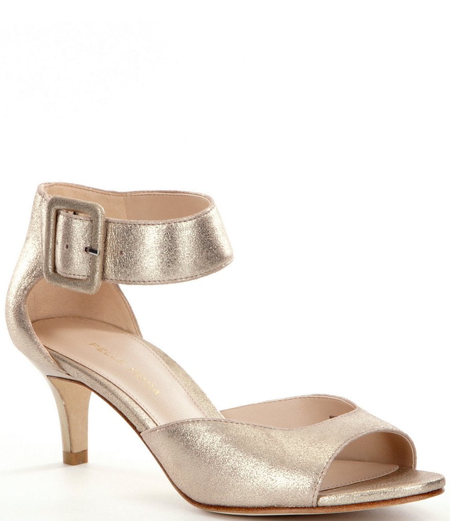 Pelle Moda Berlin Metallic Leather Ankle Strap Kitten-Heel Dress Sandals