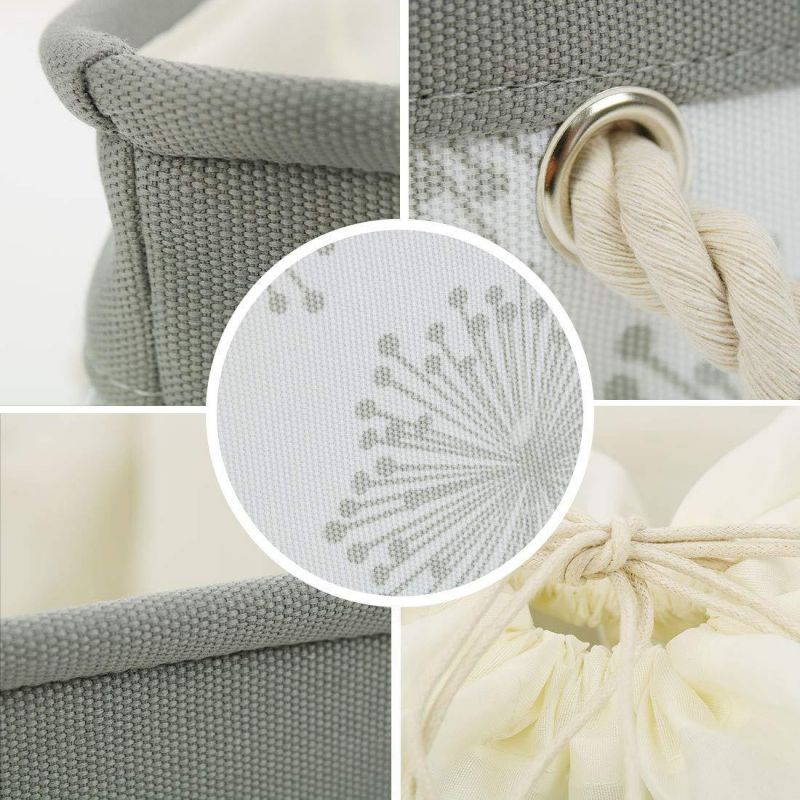 uxcell Storage Cube Bin with Durable Cotton Handle, Collapsible Canvas Fabric Key Toy Storage Basket 14.2" x 10.2" x 6.7" Gray Gypsophila Pattern