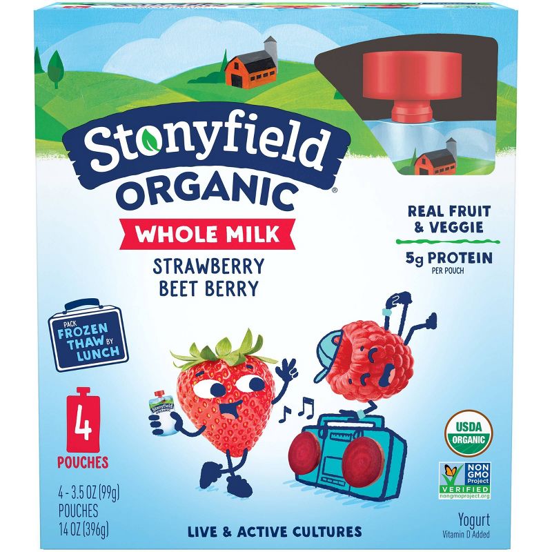 Stonyfield Organic Whole Milk Strawberry Beet Berry Kids' Yogurt Pouches - 4pk/3.7oz